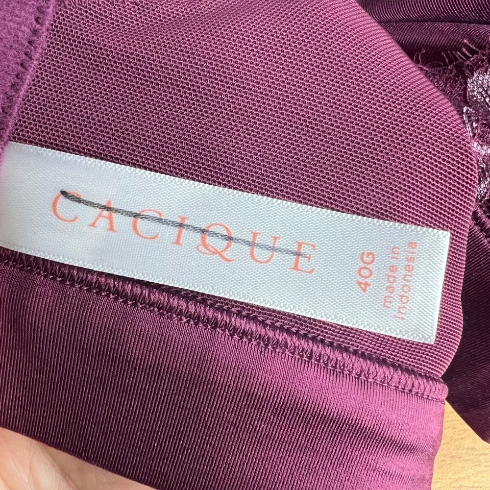 Cacique Lightly Lined Balconette Bra Sz 40G Satin Lace Trim Underwire Plum NEW - Picture 2 of 10